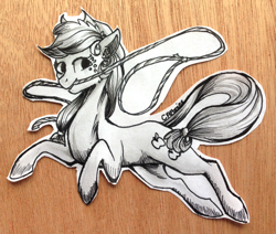 Size: 900x763 | Tagged: safe, artist:crponies, applejack, earth pony, pony, grayscale, lasso, monochrome, mouth hold, newbie artist training grounds, rope, solo, traditional art