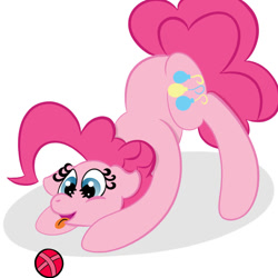 Size: 600x600 | Tagged: safe, artist:trimara, pinkie pie, pony, ball, behaving like a dog, imminent pounce, solo, tongue out