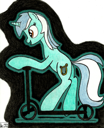 Size: 2453x3004 | Tagged: safe, artist:aracage, lyra heartstrings, pony, unicorn, female, mare, scooter, solo, traditional art