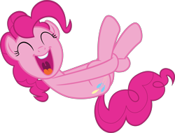 Size: 6580x5000 | Tagged: safe, artist:cantercoltz, pinkie pie, earth pony, pony, rock solid friendship, absurd resolution, cute, eyes closed, female, happy, legs in air, mare, open mouth, simple background, solo, transparent background, vector