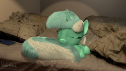 Size: 1920x1080 | Tagged: safe, artist:nebulafactory, lyra heartstrings, pony, 3d, bed, bedroom, blender, curled up, sleeping