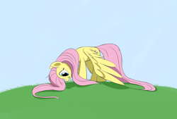 Size: 3496x2362 | Tagged: safe, artist:taurson, fluttershy, pegasus, pony, atg 2017, cute, female, grass, grazing, horses doing horse things, looking down, mare, newbie artist training grounds, shyabetes, solo, spread wings, wings