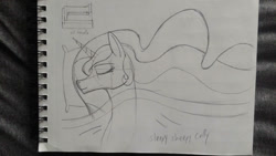 Size: 900x507 | Tagged: safe, artist:supra80, princess celestia, alicorn, pony, bed, bedsheets, pencil drawing, pillow, sketch, sketchbook, sleeping, traditional art