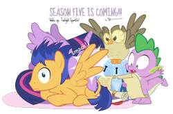 Size: 1260x825 | Tagged: safe, artist:dm29, derpibooru import, flash sentry, owlowiscious, spike, twilight sparkle, twilight sparkle (alicorn), alicorn, dragon, pony, princess twilight sparkle (episode), female, mare, mystery box of plot importance, scroll, simple background, transparent background, trio