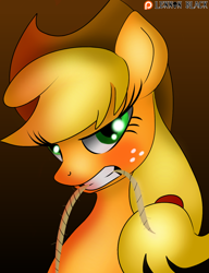 Size: 1000x1300 | Tagged: safe, artist:lennonblack, applejack, earth pony, pony, female, mare, rope, solo