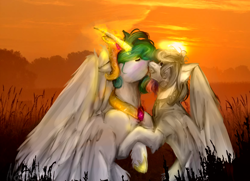 Size: 3600x2600 | Tagged: artist needed, safe, princess celestia, oc, oc:light knight, alicorn, pony, lightestia