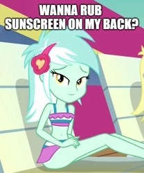 Size: 500x600 | Tagged: safe, edit, edited screencap, editor:mycarhasamoustache, screencap, lyra heartstrings, equestria girls, equestria girls series, spring breakdown, spoiler:eqg series (season 2), bedroom eyes, belly button, bikini, bronybait, clothes, looking at you, midriff, solo focus, swimsuit