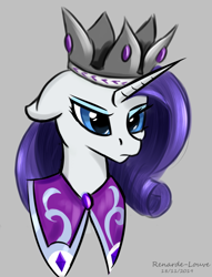 Size: 550x720 | Tagged: safe, artist:renarde-louve, princess platinum, rarity, pony, unicorn, bust, crown, floppy ears, jewelry, regalia, serious, serious face, simple background, solo