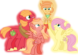 Size: 1024x724 | Tagged: safe, artist:superrosey16, big macintosh, fluttershy, oc, oc:honeycrisp, oc:sweet apple, pegasus, pony, female, fluttermac, male, offspring, parent:big macintosh, parent:fluttershy, parents:fluttermac, shipping, straight