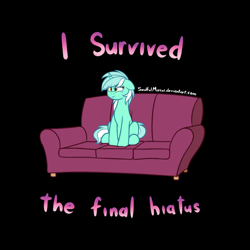 Size: 1200x1200 | Tagged: safe, artist:soulfulmirror, lyra heartstrings, pony, bittersweet, black background, end of ponies, hiatus, simple background, sofa, solo, teary eyes