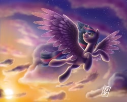 Size: 1495x1200 | Tagged: safe, artist:spacechickennerd, derpibooru import, twilight sparkle, twilight sparkle (alicorn), alicorn, pony, female, flying, mare, solo