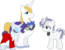 Size: 748x578 | Tagged: safe, artist:klawiee, prince blueblood, rarity, oc, oc:silk touch, pony, unicorn, alternate hairstyle, base used, blank flank, bowtie, family, female, male, mare, offspring, parent:prince blueblood, parent:rarity, parents:rariblood, rariblood, shipping, simple background, straight, transparent background