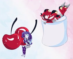 Size: 3393x2742 | Tagged: safe, artist:elioo, rarity, equestria girls, cherry, crossover, cybertronian, decepticon, food, knockout, marshmallow, transformers, transformers prime