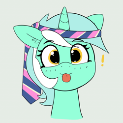 Size: 1280x1280 | Tagged: safe, artist:pabbley, lyra heartstrings, pony, unicorn, 30 minute art challenge, :3, :p, cute, exclamation point, female, implied bon bon, looking at you, mare, necktie, silly, simple background, solo, tongue out