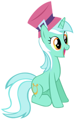 Size: 739x1081 | Tagged: safe, artist:iamthegreatlyra, lyra heartstrings, pony, unicorn, may the best pet win, cute, female, hat, lyrabetes, mare, open mouth, simple background, sitting, smiling, solo, transparent background, vector