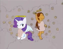 Size: 1015x788 | Tagged: safe, artist:guihercharly, rarity, angel, pony, unicorn, angel rarity, arthur, cloud, cloudy, crossover, dancing, eye wink, flower shower, heaven, muffy crosswire