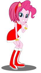 Size: 1252x2226 | Tagged: safe, artist:trungtranhaitrung, pinkie pie, equestria girls, amy rose, boots, clothes, cosplay, costume, crossover, custom, female, grin, irl, looking at you, shoes, simple background, smiling, solo, sonic the hedgehog (series), toy, transparent background