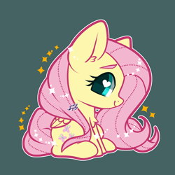 Size: 1280x1280 | Tagged: safe, artist:snow angel, fluttershy, pegasus, pony, chibi, cute, female, heart, mare, shyabetes, simple background, smiling, solo, wingding eyes