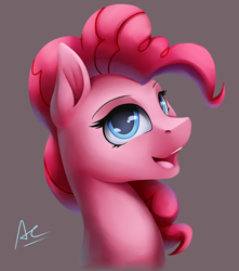 Size: 1600x1813 | Tagged: safe, artist:ac-whiteraven, pinkie pie, earth pony, pony, bust, female, mare, open mouth, simple background, smiling, solo