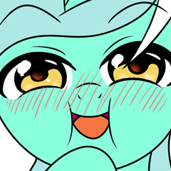 Size: 1201x1201 | Tagged: safe, artist:coinpo, lyra heartstrings, pony, unicorn, blushing, close-up, female, looking at you, mare, open mouth, smiling, smug, solo