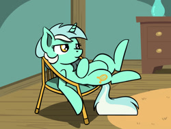 Size: 1280x960 | Tagged: safe, artist:flutterluv, lyra heartstrings, pony, unicorn, chair, lounging, ponified animal photo, slouching, smiling, solo