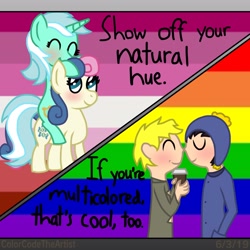 Size: 1536x1536 | Tagged: safe, artist:colorcodetheartist, bon bon, lyra heartstrings, sweetie drops, pony, blushing, craig tucker, creek (south park), female, gay, gay pride, gay pride flag, lesbian, lesbian pride flag, lyrabon, male, non-mlp shipping, pride, shipping, south park, tweek tweak