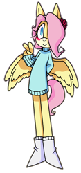 Size: 1319x2809 | Tagged: safe, artist:moeclere, fluttershy, anthro, clothes, cute, mobian, shyabetes, sonic the hedgehog (series), sonicified, sweater, sweatershy