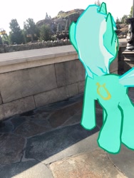 Size: 3024x4032 | Tagged: safe, photographer:undeadponysoldier, lyra heartstrings, pony, unicorn, amusement park, augmented reality, disney world, female, florida, gameloft, irl, magic kingdom, mare, orlando, photo, ponies in real life, solo, theme park, tree, vacation