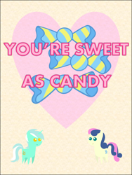 Size: 578x770 | Tagged: safe, artist:bronybyexception, bon bon, lyra heartstrings, sweetie drops, pony, card, female, lesbian, lyrabon, shipping