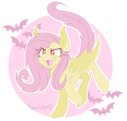 Size: 1248x1191 | Tagged: safe, artist:pixelyte, fluttershy, bat pony, pony, fangs, female, flutterbat, mare, race swap, solo