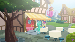 Size: 3840x2160 | Tagged: safe, artist:brutalweather studio, bon bon, lyra heartstrings, sweetie drops, pony, drinking, eating, ponyville's incident