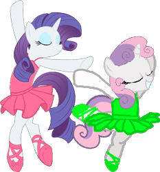 Size: 610x655 | Tagged: safe, artist:angrymetal, rarity, sweetie belle, pony, unicorn, arms in the air, ballerina, ballerinas, ballet, ballet slippers, clothes, dancing, eyes closed, female, filly, grin, mare, pas de deux, raririna, siblings, simple background, sisters, smiling, sweetierina, transparent background, tutu, tutus