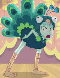 Size: 555x715 | Tagged: safe, screencap, lyra heartstrings, peacock, all's fair in love and friendship games, equestria girls, animal costume, clothes, costume, cropped, lyrabird, solo