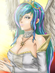 Size: 1200x1600 | Tagged: safe, artist:symptom99, princess celestia, human, breasts, female, humanized, jewelry, necklace, princess breastia, solo, winged humanization, wings