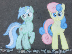 Size: 1655x1241 | Tagged: safe, artist:malte279, bon bon, lyra heartstrings, sweetie drops, pony, chalk drawing, traditional art