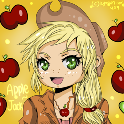 Size: 512x512 | Tagged: safe, artist:kyogurt-star459, applejack, human, humanized, solo