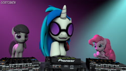 Size: 3840x2160 | Tagged: safe, artist:goatcanon, dj pon-3, octavia melody, pinkie pie, vinyl scratch, earth pony, pony, 3d, dancing, party, source filmmaker, spotlight, trio