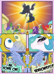 Size: 1152x1584 | Tagged: safe, artist:henbe, bon bon, lyra heartstrings, princess celestia, sweetie drops, oc, oc:iron heart, alicorn, pegasus, pony, pegasus oc, royal guard, spread wings, summer sun celebration, wingboner, wings