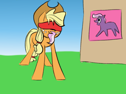 Size: 800x600 | Tagged: safe, artist:sallindaemon, applejack, earth pony, pony, blindfold, pin the tail on the pony, solo