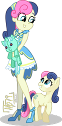 Size: 1424x2878 | Tagged: safe, artist:tassji-s, bon bon, lyra heartstrings, sweetie drops, earth pony, pony, equestria girls, amused, background pony, bon bon is amused, crush plush, female, grin, human ponidox, looking at each other, lyra plushie, plushie, self ponidox, simple background, smiling, transparent background