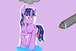 Size: 2013x1356 | Tagged: safe, artist:sourspot, derpibooru import, twilight sparkle, rain, solo, stylus, surprised, wet mane