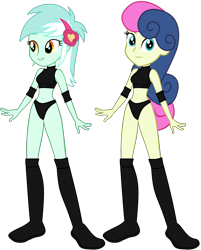 Size: 1300x1620 | Tagged: safe, artist:invisibleink, artist:marcusvanngriffin, bon bon, lyra heartstrings, sweetie drops, equestria girls, belly button, boots, clothes, elbow pads, female, headband, knee pads, midriff, shoes, simple background, sports, sports bra, sports panties, transparent background, vector, wrestler, wrestling