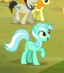 Size: 251x285 | Tagged: safe, screencap, carrot top, golden harvest, lucky breaks, lyra heartstrings, earth pony, pony, unicorn, party pooped, animated, ball, cute, derpibooru, female, juxtaposition, lyrabetes, mare, meta