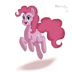 Size: 1700x1700 | Tagged: safe, artist:hypno, pinkie pie, pony, jumping, open mouth, simple background, solo, white background