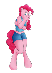 Size: 1315x1859 | Tagged: safe, artist:alixnight, pinkie pie, anthro, clothes, shorts, simple background, solo, tanktop, white background