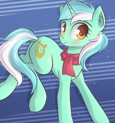 Size: 1356x1450 | Tagged: safe, artist:autumnvoyage, lyra heartstrings, pony, unicorn, blushing, clothes, female, frown, mare, scarf, solo