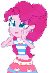 Size: 1696x2436 | Tagged: safe, artist:emerald-bliss, pinkie pie, equestria girls, beautiful, clothes, colored pupils, cute, cutie mark earrings, diapinkes, dress, gala dress, simple background, solo, transparent background