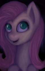 Size: 555x878 | Tagged: safe, artist:deraniel, fluttershy, pegasus, pony, bust, looking up, open mouth, portrait, smiling, solo