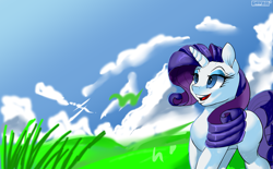 Size: 5645x3508 | Tagged: safe, artist:skyart301, rarity, pony, unicorn, cloud, looking up, scenery, sky, solo