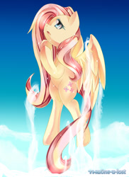 Size: 727x1000 | Tagged: safe, artist:the0ne-u-lost, fluttershy, pegasus, pony, cloud, flying, solo